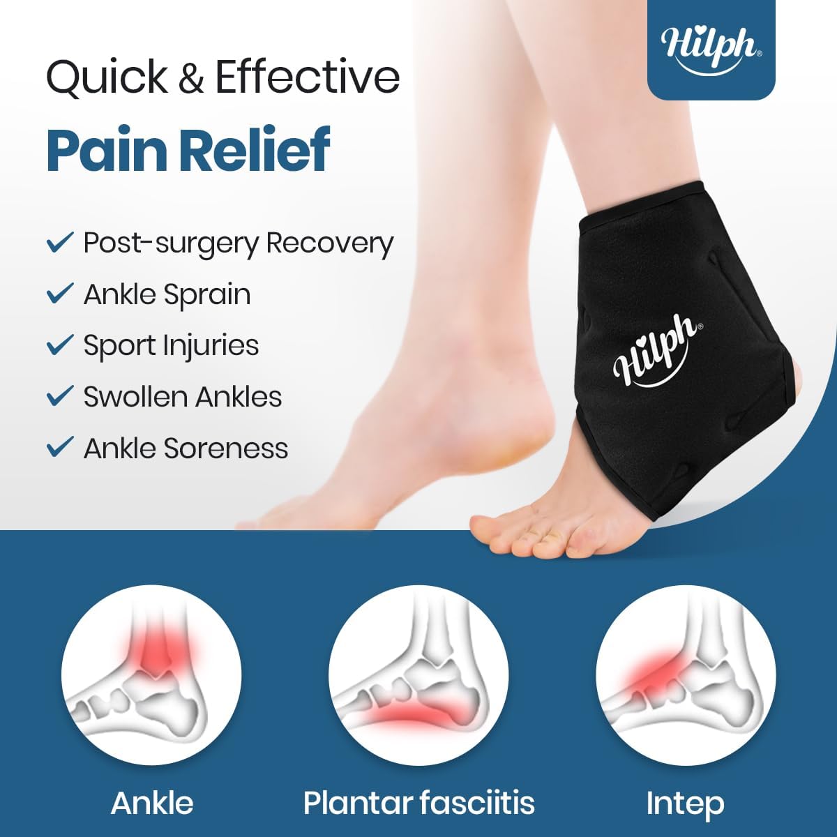Reusable Gel Ice Pack Ankle Wrap for Injuries - Hot Cold Therapy for Sprained Ankle, Swelling, Bruises - Hilph Ankle Ice Pack (Black) - Espot.com.au