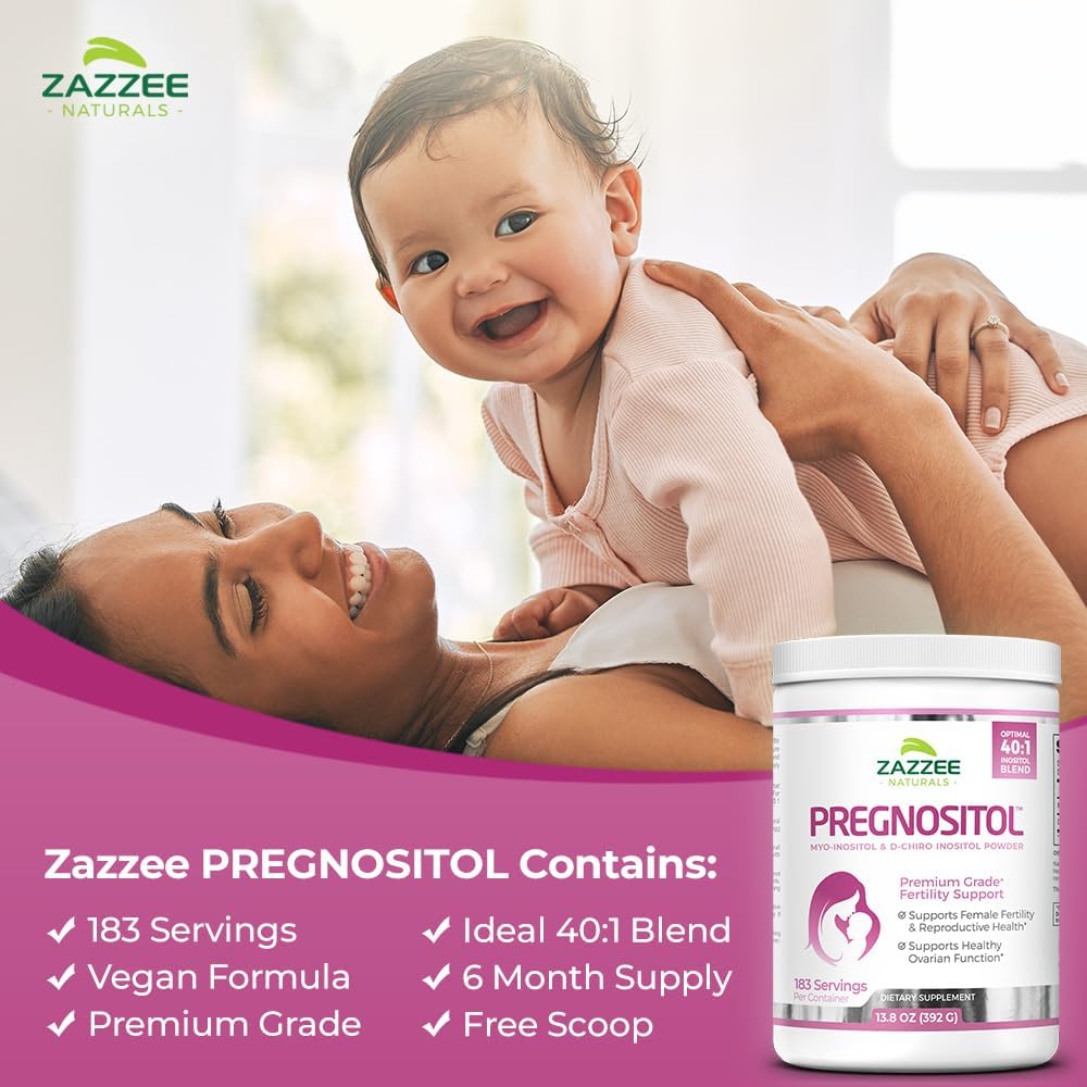 6 Month Supply of Zazzee PREGNOSITOL Powder - Fertility Blend with Myo-Inositol and D-Chiro-Inositol 40:1 Ratio - Premium Vegan Formula with Free Scoop - 183 Servings, All-Natural and Non-GMO - Espot.com.au