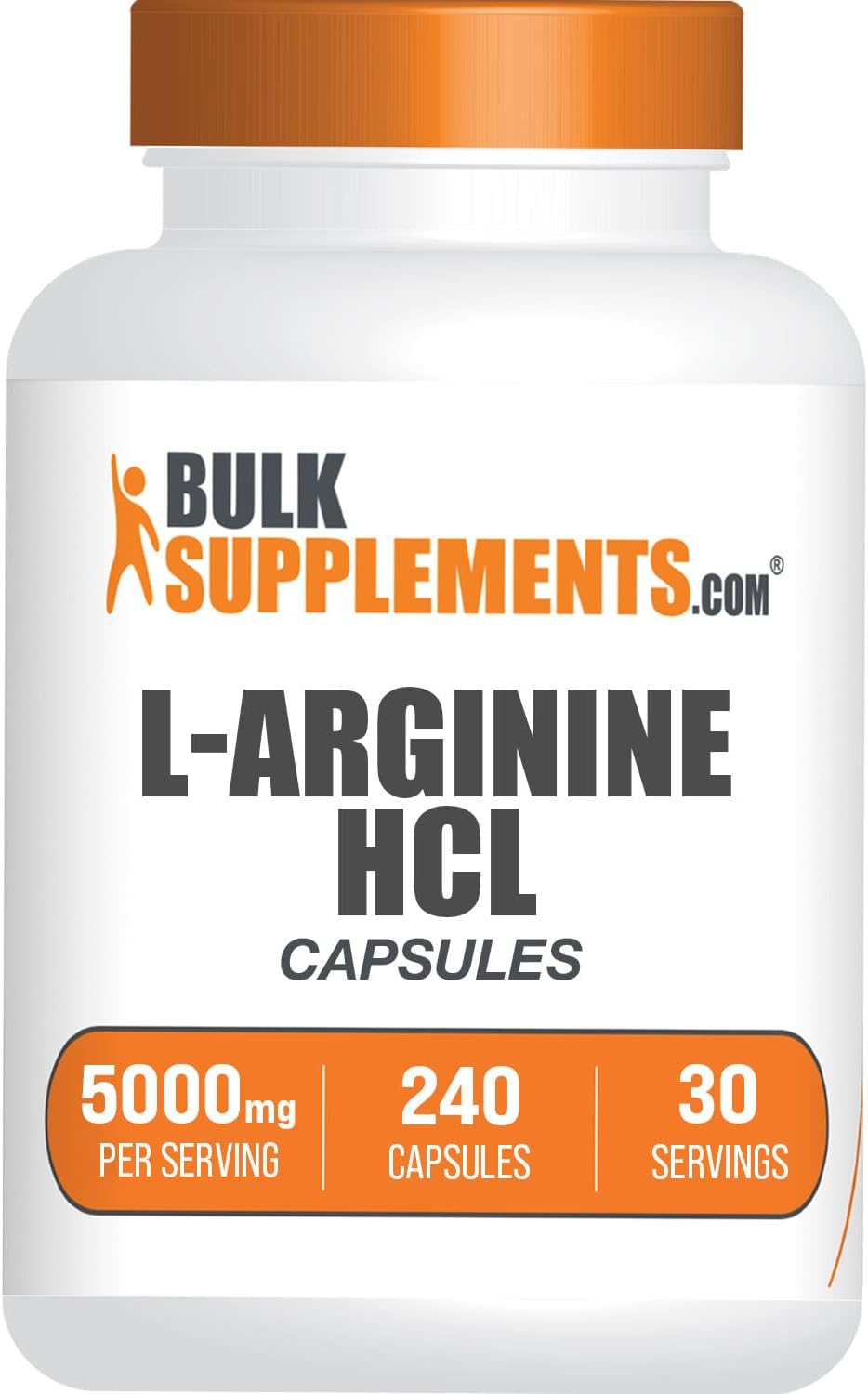 BulkSupplements L-Arginine HCl Capsules - 5000mg Nitric Oxide Supplement, Gluten-Free, 240 Capsules - High-Quality Arginine Supplement - Espot.com.au