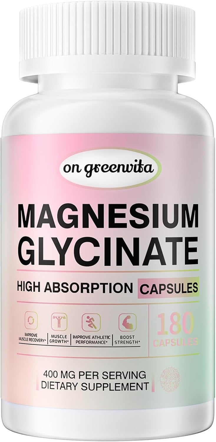 High Absorption Magnesium Glycinate 400MG, Gentle on Stomach, Non-GMO, 180 Vegetarian Capsules by greenvita - Espot.com.au