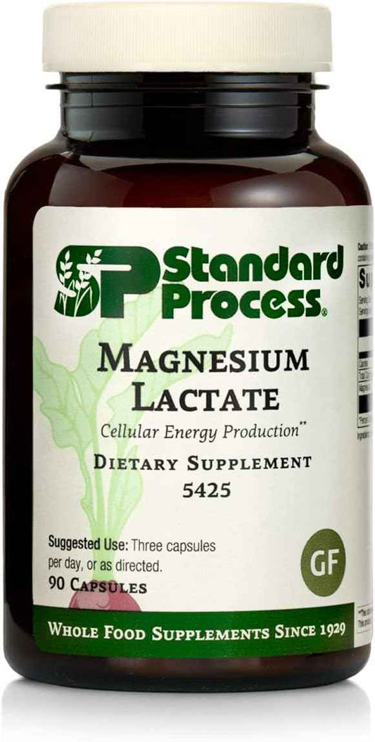 Standard Process Magnesium Lactate Capsules - Supports Cell Energy, Muscle, Bone, Heart & Nervous System - Bioavailable Form - 90 Count
