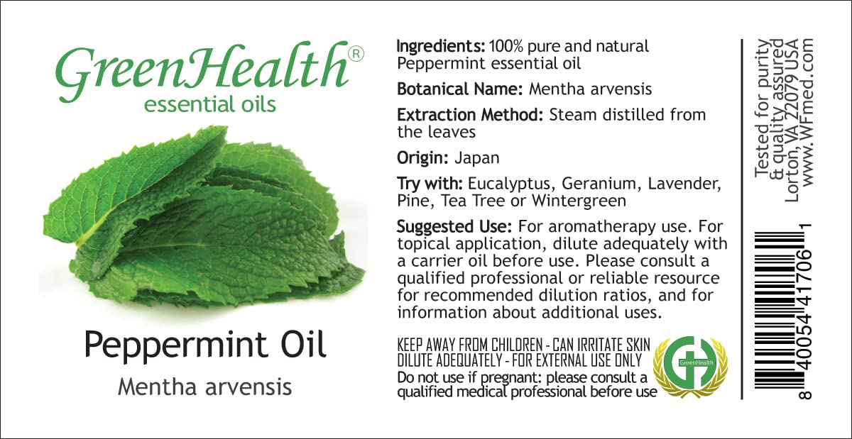 4 fl oz Peppermint Essential Oil in Glass Bottle with Dropper - 100% Pure - GreenHealth - Espot.com.au