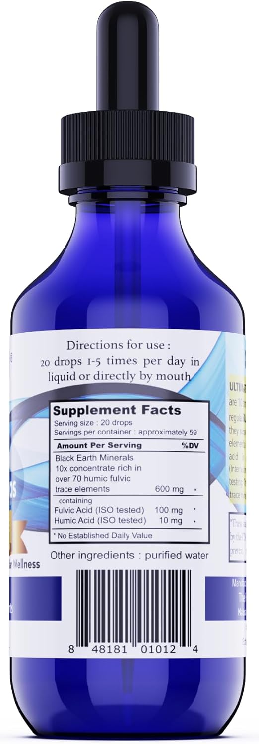 Black Earth Ultimate Trace Minerals 10x Strength - Fulvic & Humic Acid Supplement for Athletes - Non GMO Vegan - 2oz Dropper - Espot.com.au