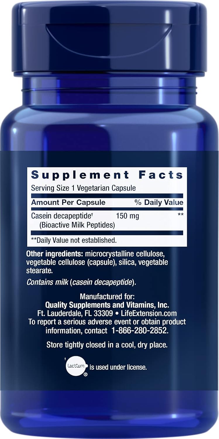 Pack of 3 Life Extension Bioactive Milk Peptides Vegetarian Capsules - Supports Healthy Sleep and Stress Response with Bioactive Peptides from Cow's Milk - Espot.com.au