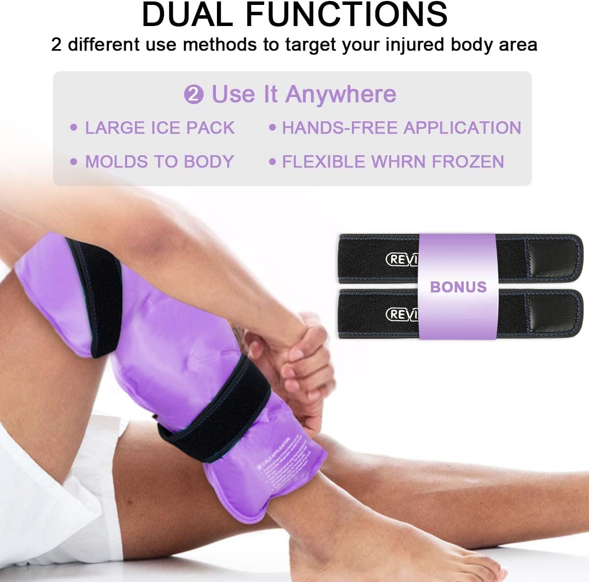 Large Reusable Gel Cold Pack for Knee Injuries and Full Back Pain Relief - REVIX - Espot.com.au