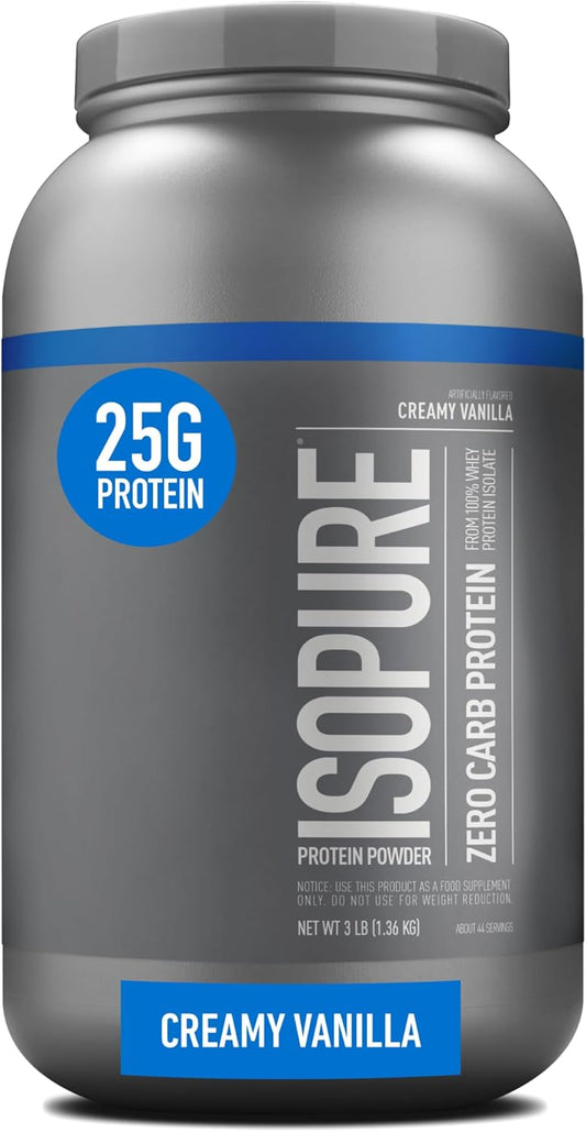 Isopure Zero Carb Whey Isolate Protein Powder - Creamy Vanilla, 25g Protein Per Serving, 3 Lbs, 44 Servings, Lactose & Gluten Free with Vitamins - Espot.com.au