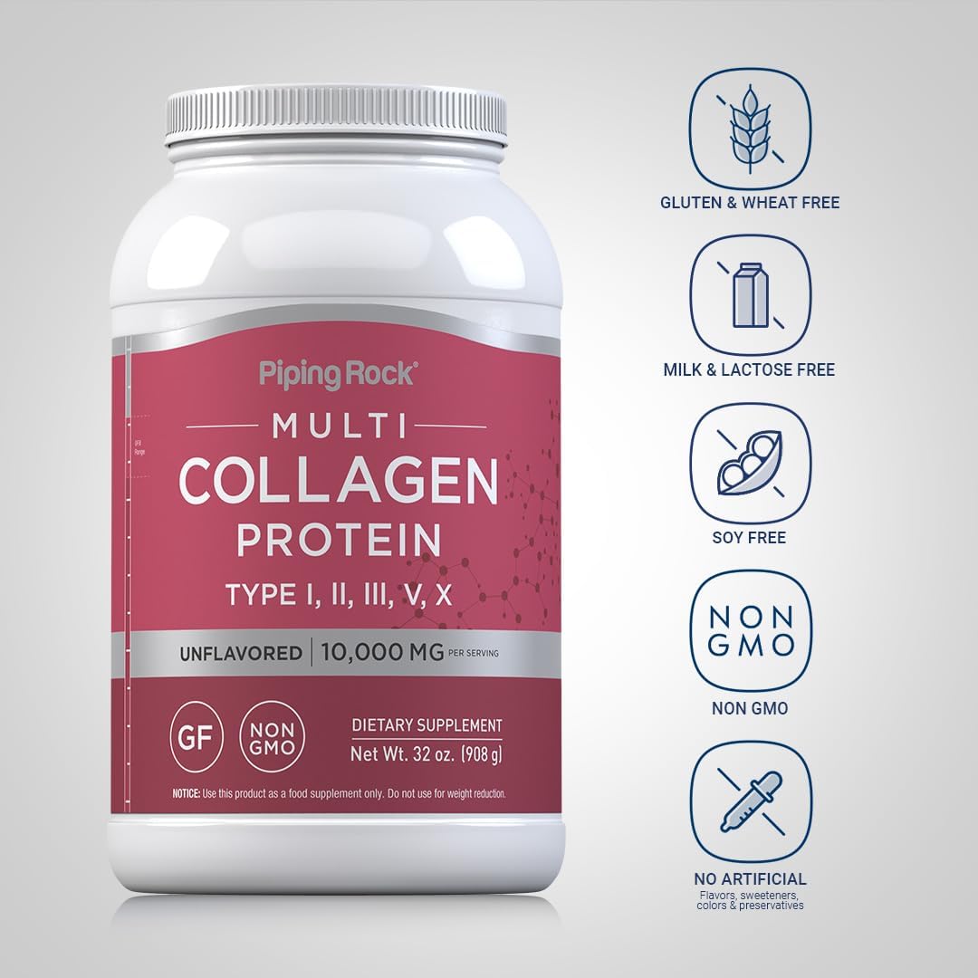 Piping Rock Multi Collagen Protein Powder 32oz for Women and Men - Types I, II, III, V, X - Unflavored Supplement - Non-GMO, Gluten Free - Espot.com.au