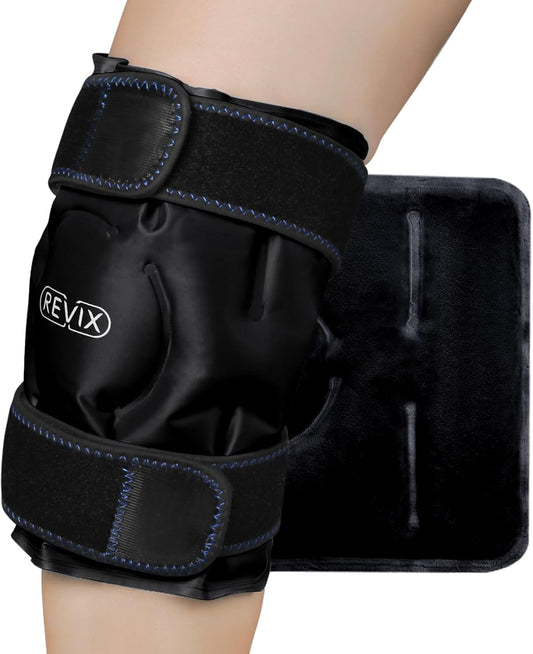 REVIX Reusable Knee Ice Pack Wrap for Muscle Ache - Cold Compress Therapy for Knee Discomfort, Post-Workout Recovery - Soft Plush Lining - Black - Espot.com.au