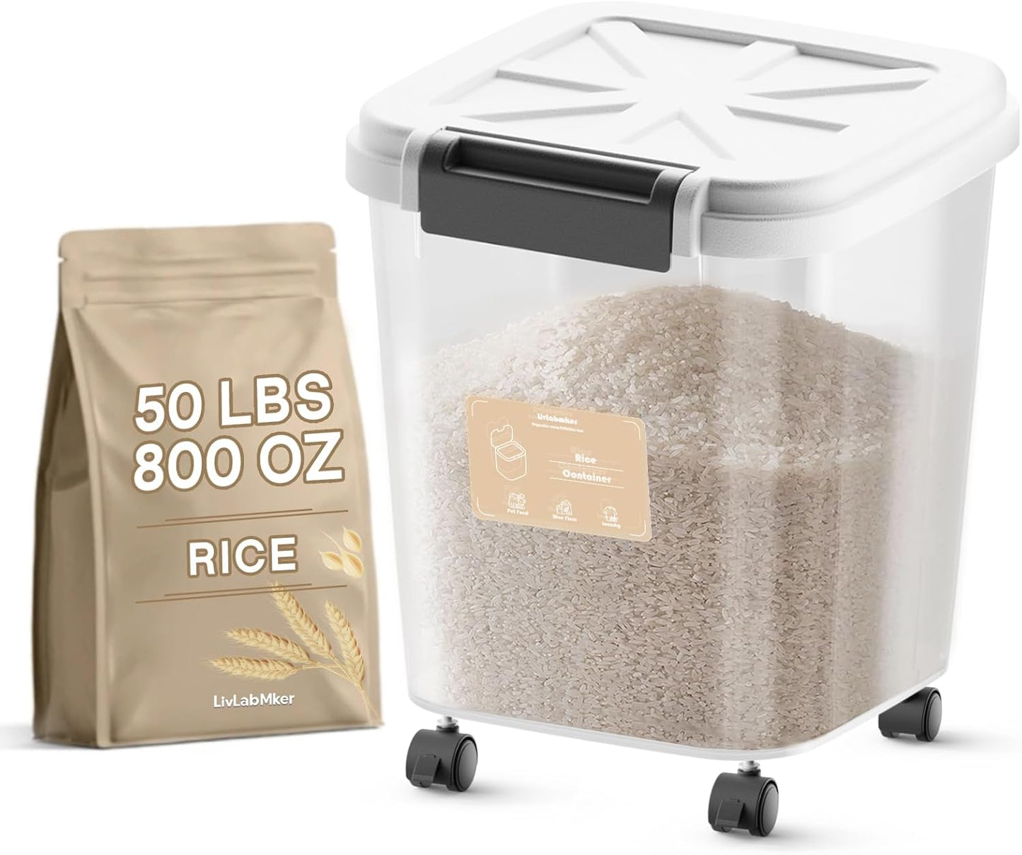 livlab-maker-rice-dispenser---50lbs-large-airtight-food-storage-container-with-lids-cereal-flour-storage-container-on-wheels---space-saving-flour-bin-and-rice-organizer-1