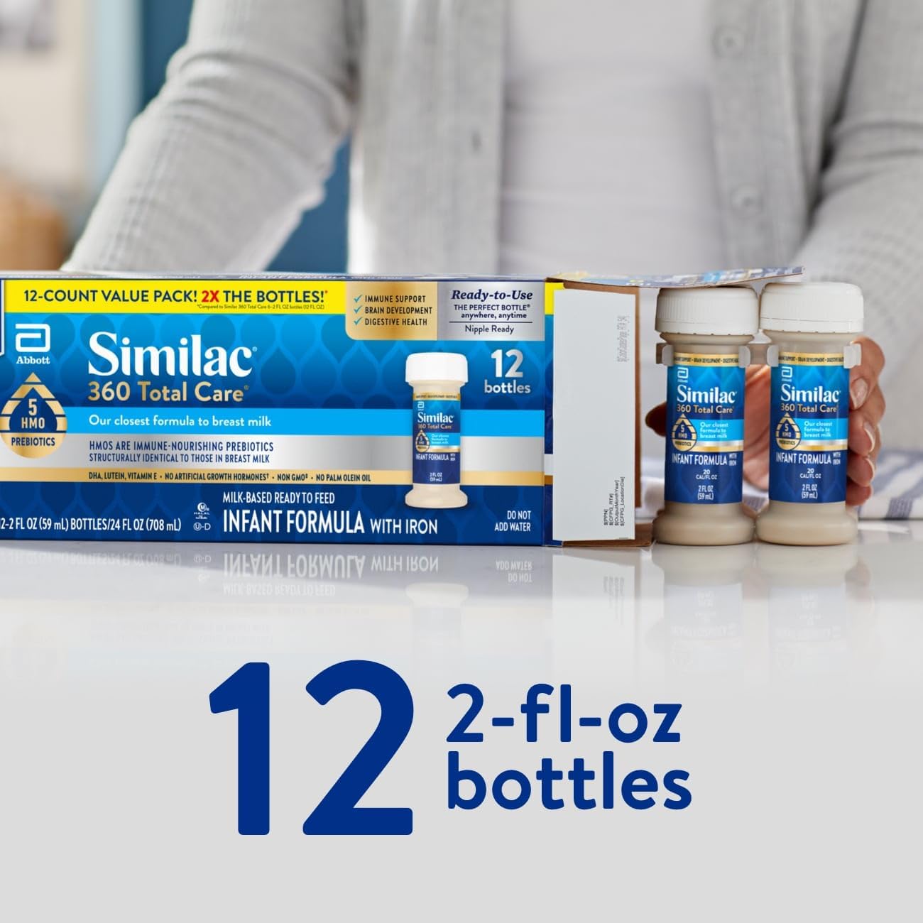 Similac 360 Total Care Infant Formula: Non-GMO Ready to Feed Baby Formula with 5 HMO Prebiotics, Closest to Breast Milk, 2-fl-oz Bottle (Pack of 12) - Espot.com.au