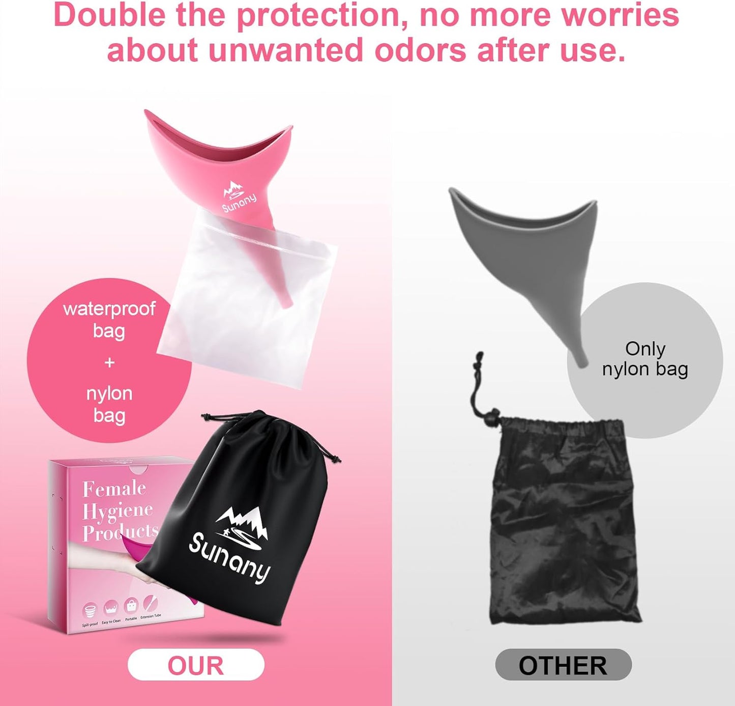 Portable Female Urinal with Silicone Funnel - Reusable, Standing Urinal for Women - Perfect for Camping, Travel, and Outdoor Activities - Pink - Espot.com.au