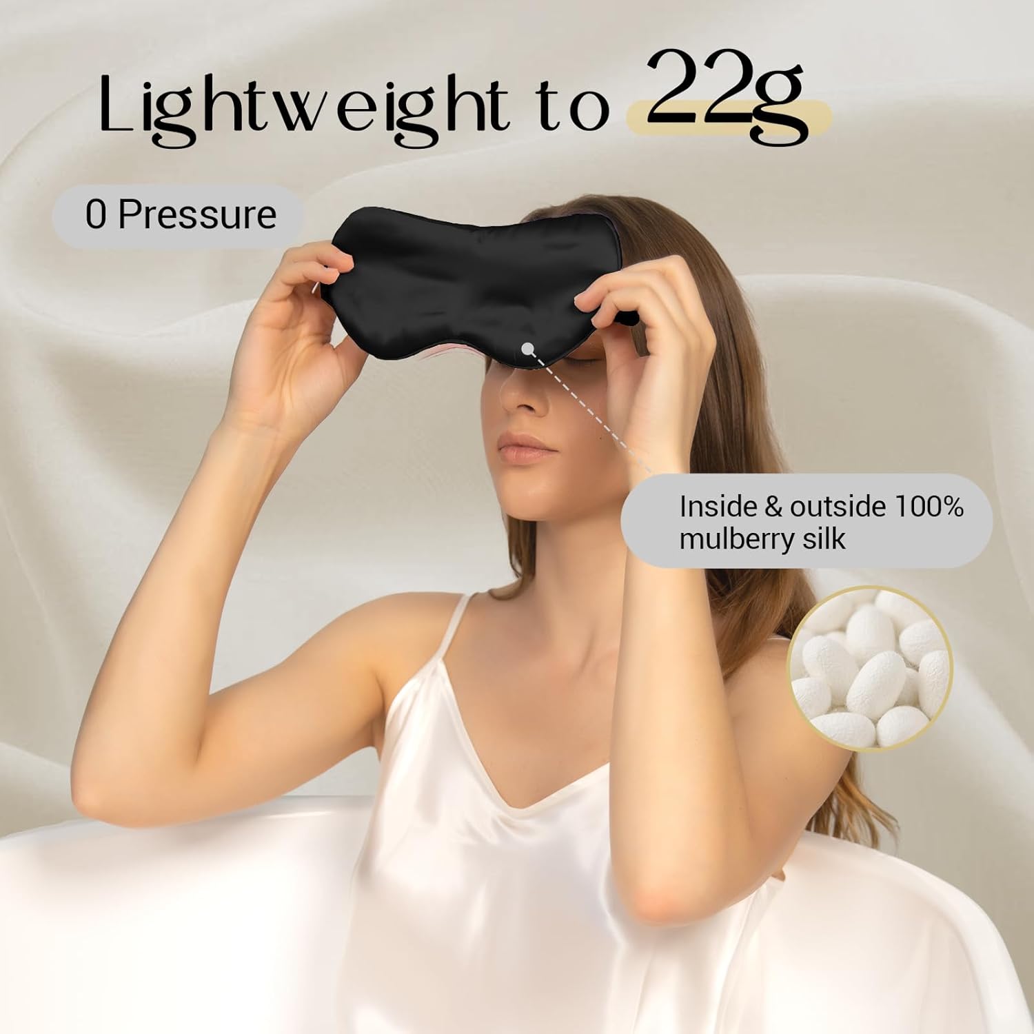Adjustable 100% Mulberry Silk Sleep Mask - Soft & Breathable Blackout Eye Mask for Sleeping - Premium Filled with Silk - Black - Espot.com.au