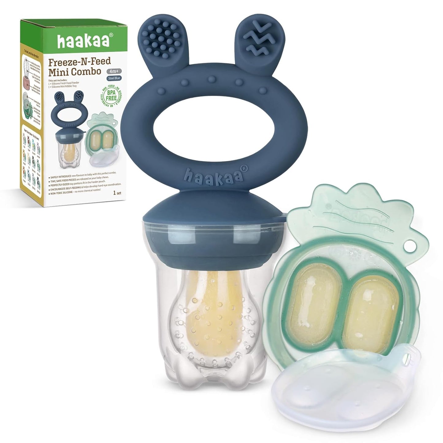 haakaa-baby-food-feeder-freezer-tray-combo---silicone-popsicle-molds-for-cooling-relief---bpa-free-self-feeding-set-for-infants-4-months-and-up---steel-blue-color-1