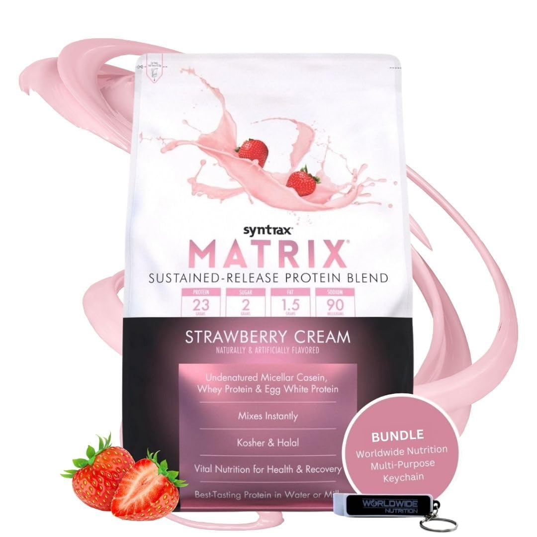 5lb-syntrax-matrix-protein-powder-bundle-strawberry-cream-whey-casein-protein---sustained-release-blend-with-free-worldwide-nutrition-keychain-1