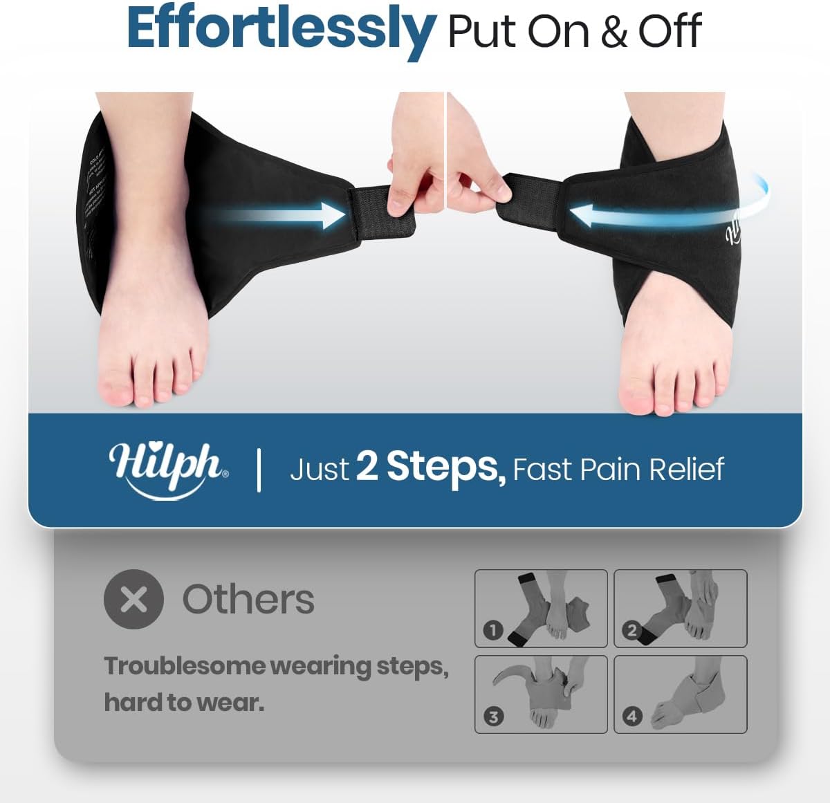 Reusable Gel Ice Pack Ankle Wrap for Injuries - Hot Cold Therapy for Sprained Ankle, Swelling, Bruises - Hilph Ankle Ice Pack (Black) - Espot.com.au