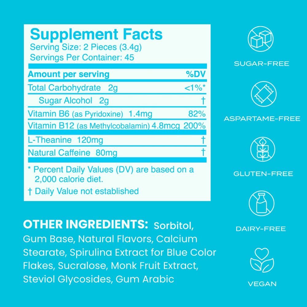 Sugar-Free NeuroGum Energy Caffeine Gum (144 Pieces) with L-Theanine, Natural Caffeine, Vitamin B12 & B6 - Nootropic Energy Supplement for Women & Men - Peppermint & Cinnamon Flavor - Espot.com.au