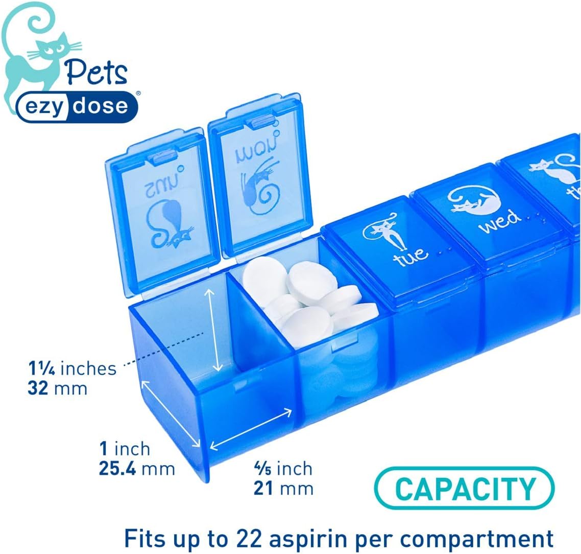 7-day-ezy-dose-pet-pill-case---medicine-planner-vitamin-organizer-for-cats---large-compartments-with-blue-lids---convenient-for-treats-travel---bpa-free-3