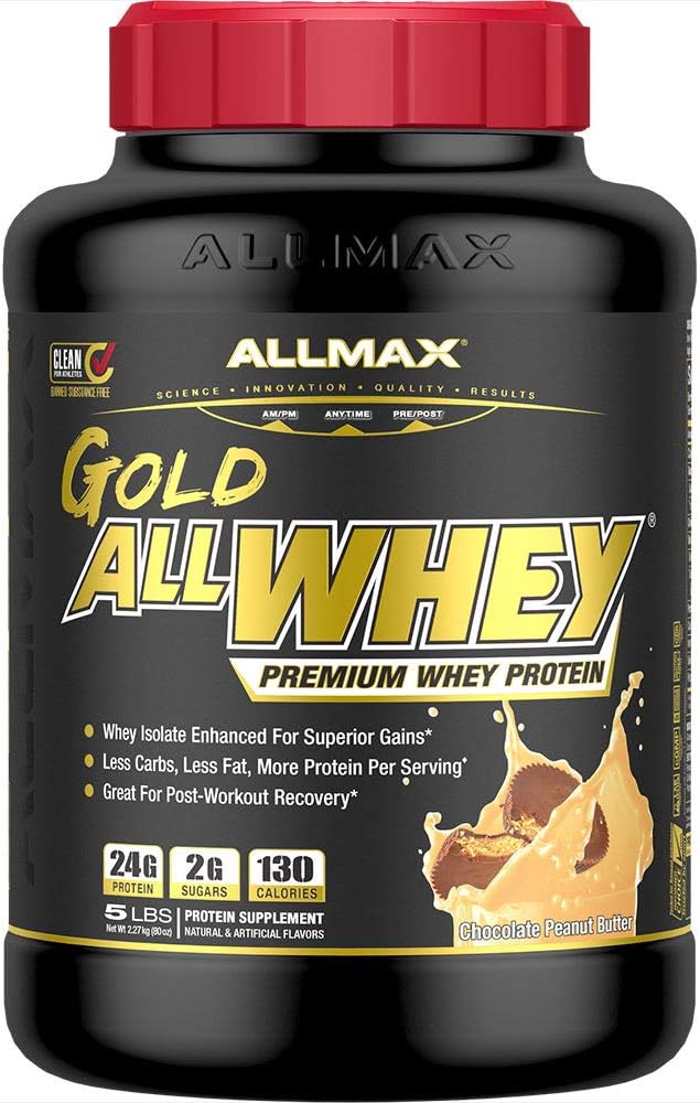 allmax-nutrition-gold-allwhey-chocolate-peanut-butter-protein-powder-5lb---24g-protein-per-scoop---gluten-free-low-carb-low-sugar---71-servings-1