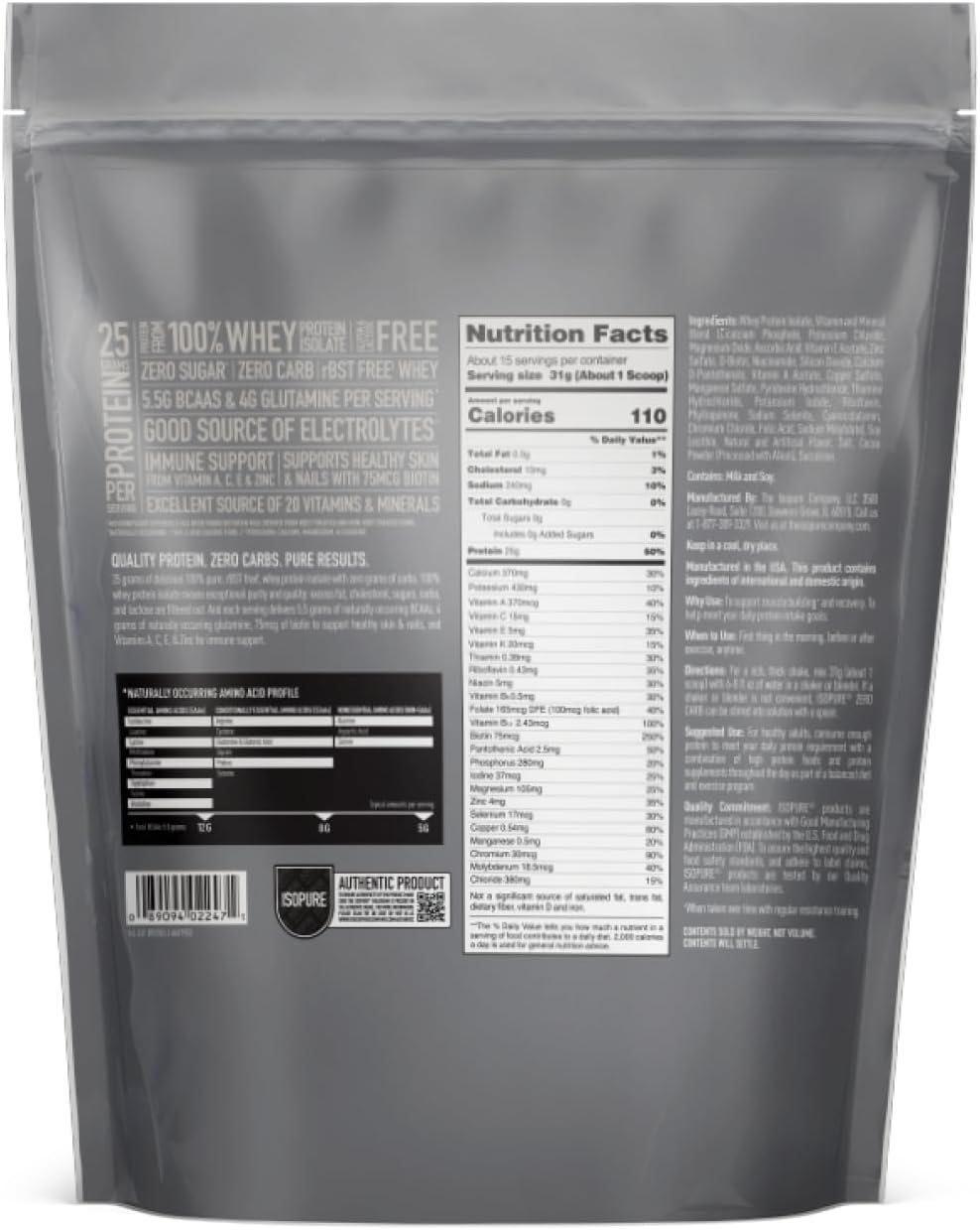 Isopure Zero Carb Whey Isolate Protein Powder - Cookies & Cream Flavor, 25g Protein, Lactose & Gluten Free, Fortified with Vitamins - 1 Lb, 15 Servings - Espot.com.au