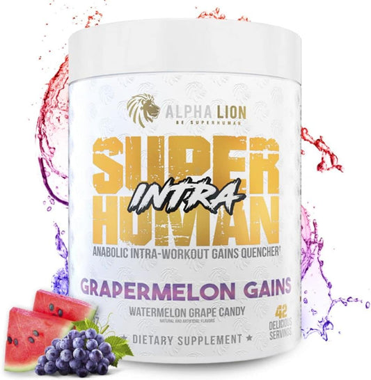 Superhuman Intra Workout Powder with Amino Acids, BCAA, Electrolytes & Hydration Mix - Watermelon Grape Candy Flavor for Muscle Recovery (42 Servings) - Espot.com.au