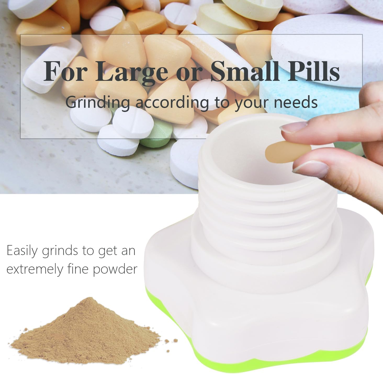 johnbee-pill-crusher-and-grinder-for-fine-powder-with-storage-compartment---ideal-for-elderly-family-and-pets---features-silicone-edges-and-cleaning-brush---green-2