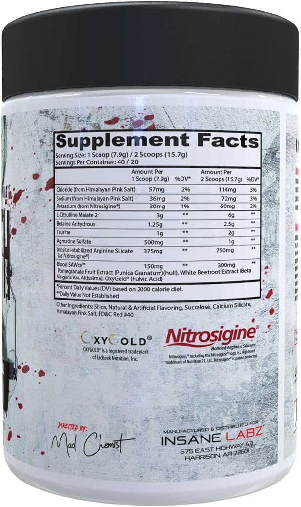 insane-labz-saw-bloodbath-non-stim-pump-pre-workout-powder---watermelon-flavor-40-servings-nitrosigine-oxygold-agmatine-sulfate-l-citrulline-betainne-anhydrous-2