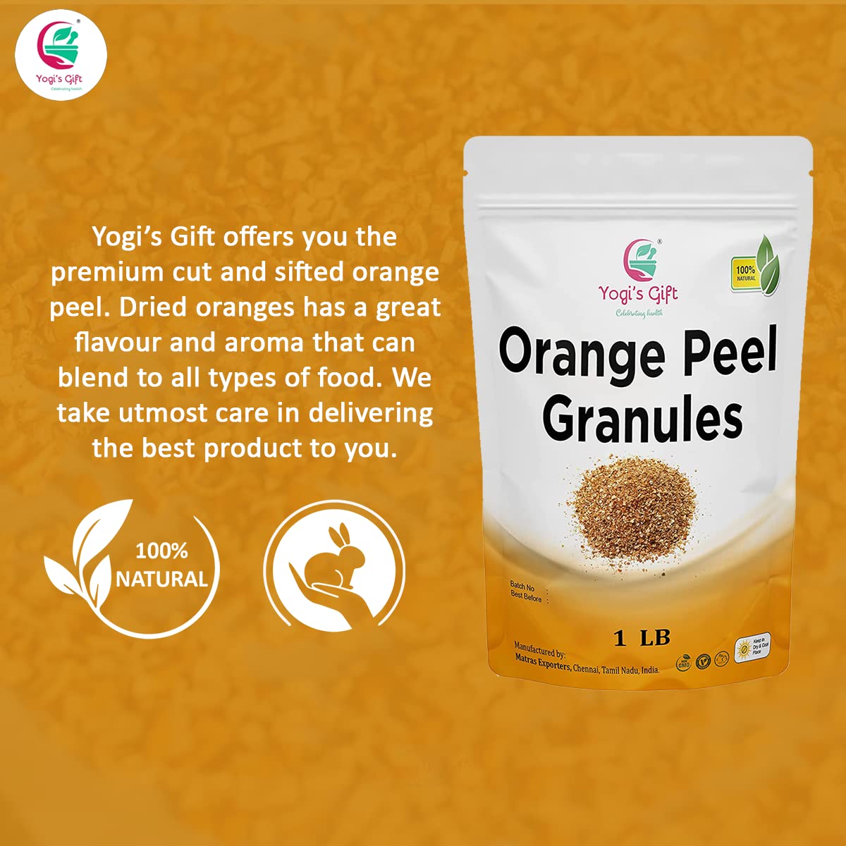 yogis-gift-dried-orange-peel-1-lb---premium-citrus-flavour-for-tea-cookies-bread-seasoning---small-granules---rich-aroma---by-yogis-gift-4