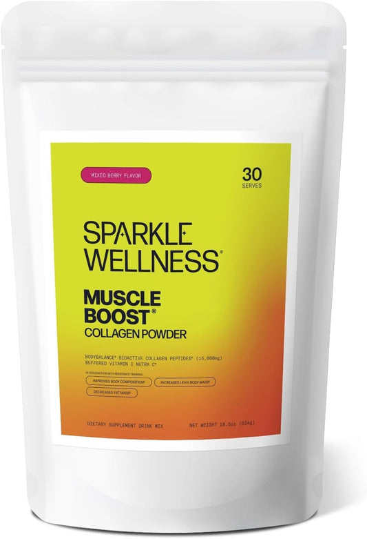 Mixed Berry Muscle Boost Collagen Supplement Powder - 30 Servings | Hydrolyzed BODYBALANCE Collagen Peptides & Buffered Vitamin C for Improved Body Composition | Sparkle Wellness - Espot.com.au