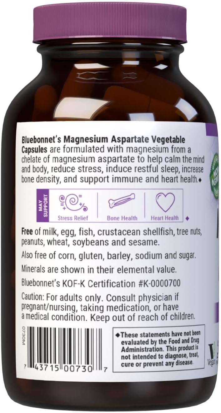 Bluebonnet Nutrition Magnesium Aspartate Capsules - 400mg, 100 Count - Espot.com.au