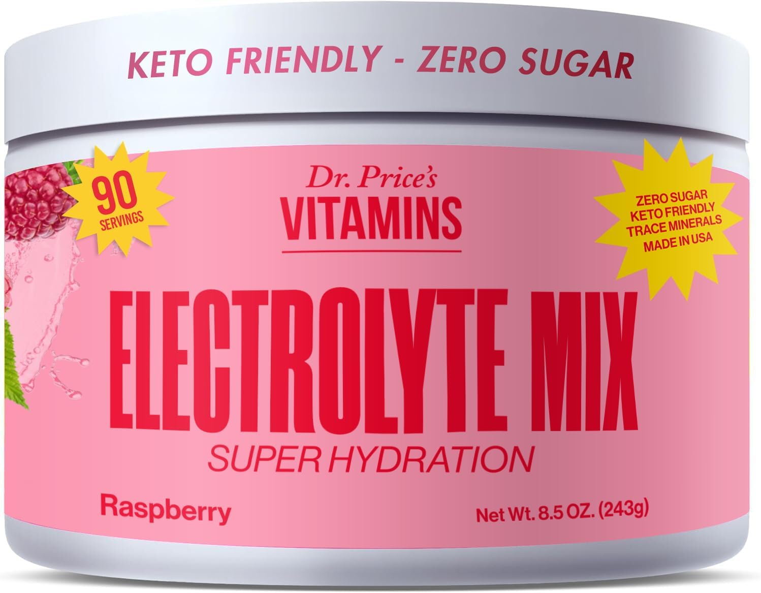 Dr. Price Electrolytes Powder - Hydration Drink Mix for Keto, Fasting, and Sports - Non-GMO, Gluten Free - 90 Servings - Raspberry Flavor - Espot.com.au