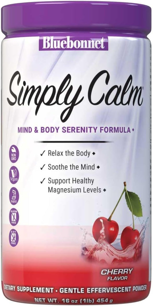 Bluebonnet Nutrition Simply Calm Powder - Calm, Muscle Cramps, Stress Relief - Non-GMO, Vegan, Kosher Certified - Cherry Flavor - 16 oz, 82 Servings - Espot.com.au