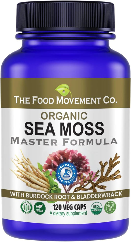 Organic Sea Moss Master Formula with Burdock Root & Bladderwrack for Gut Health - Vegan Supplement for Optimal Well-Being - 120 Capsules - Espot.com.au