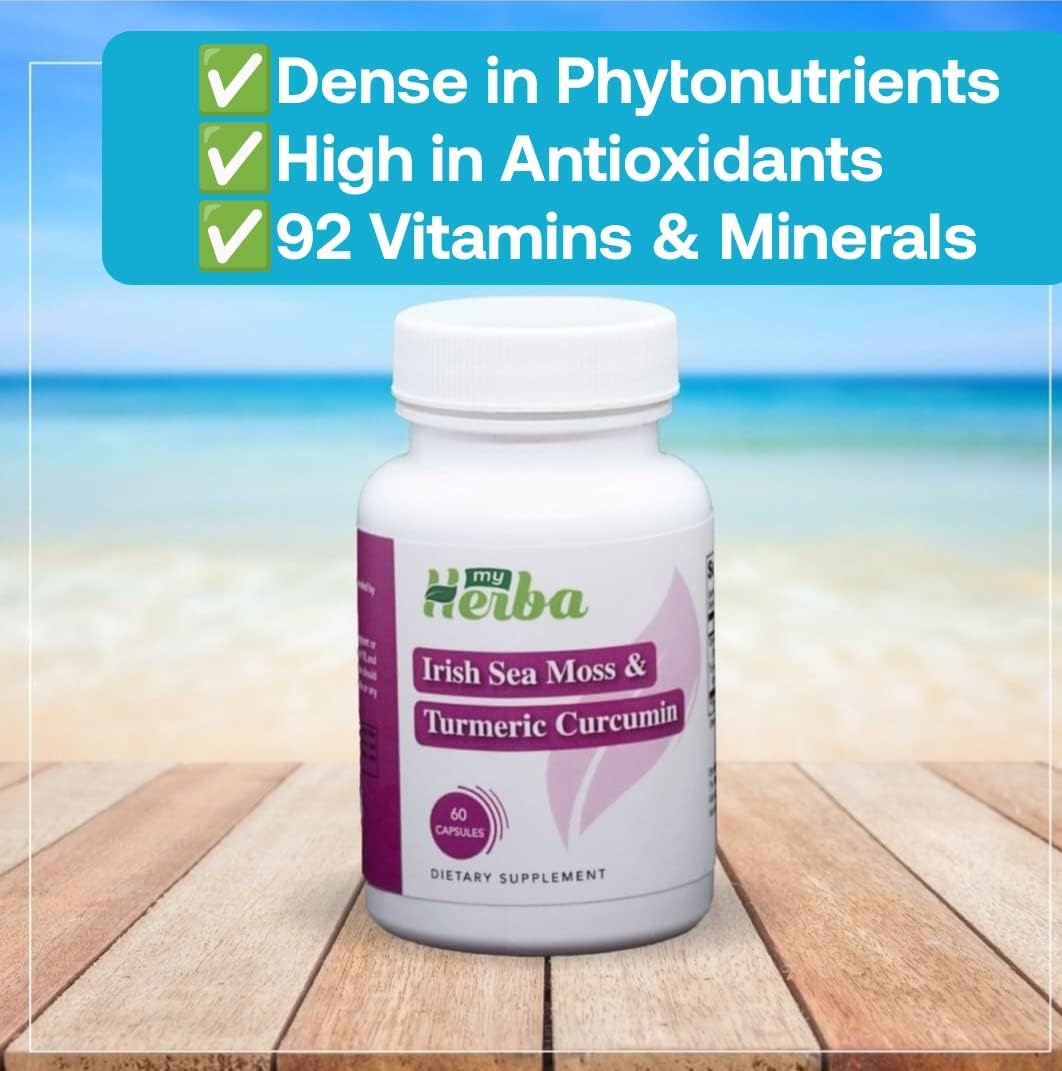 Organic Irish Sea Moss & Turmeric Curcumin Capsules - Superfood Supplement with 90 Pills by MyHerba - Espot.com.au