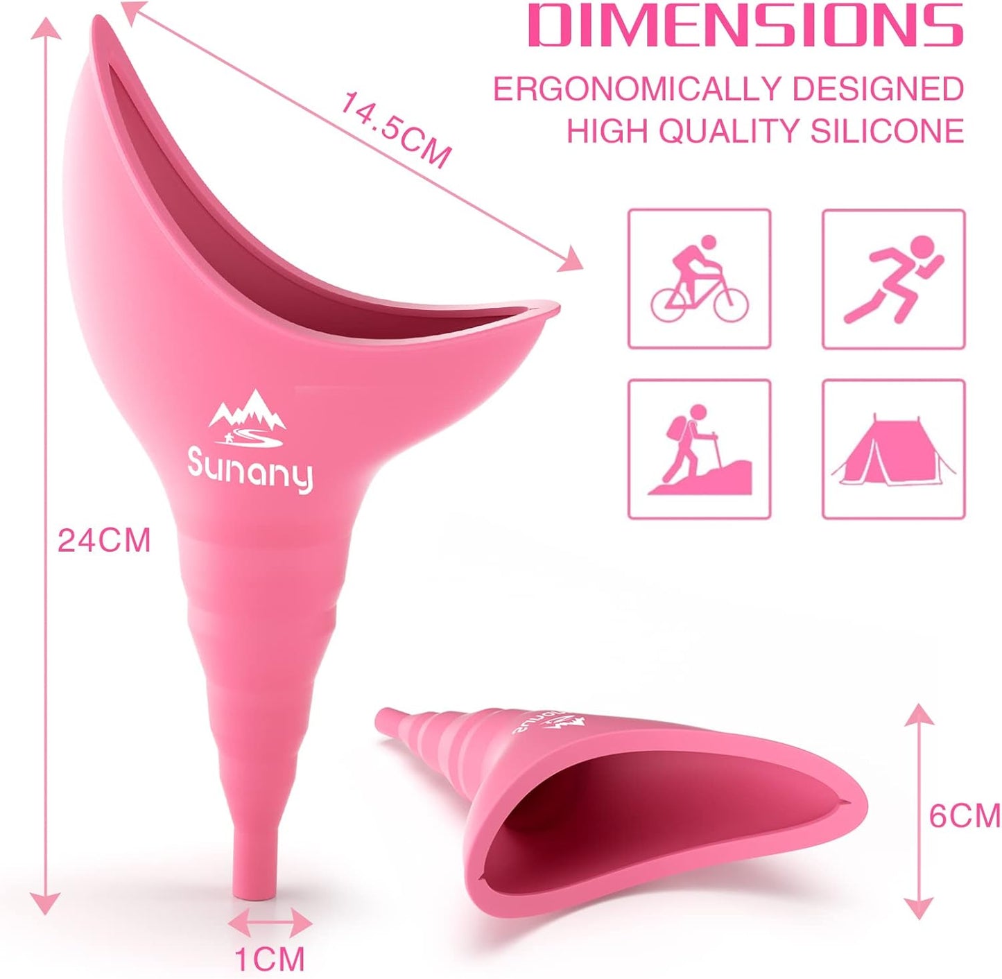 Portable Female Urinal with Silicone Funnel - Reusable, Standing Urinal for Women - Perfect for Camping, Travel, and Outdoor Activities - Pink - Espot.com.au