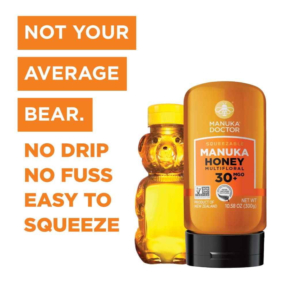 Raw Manuka Honey MGO 30+ SQUEEZY - 100% Pure New Zealand Honey - Certified & Guaranteed - Non-GMO - 10.58 oz