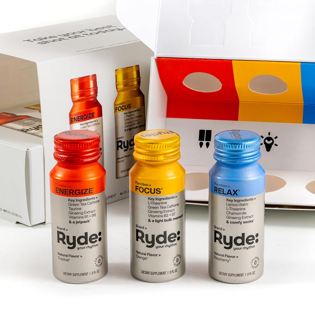 ryde-energy-shots-variety-pack---green-tea-caffeine-taurine-ginseng-b-vitamins-l-theanine-lemon-balm-chamomile---0-calories-0-sugar---6-pack---energize-focus-relax-shots---try-them-all-1