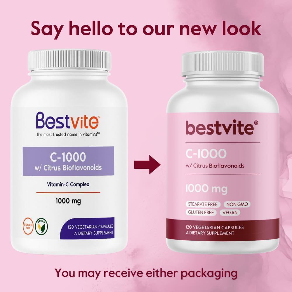360 Vegetarian Capsules of BESTVITE Vitamin C 1000mg with Citrus Bioflavinoids - Vegan, Non GMO, Gluten Free - 3 Month Supply - Espot.com.au