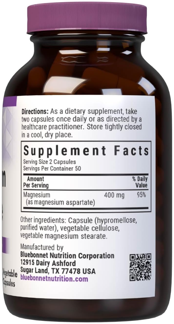 Bluebonnet Nutrition Magnesium Aspartate Capsules - 400mg, 100 Count - Espot.com.au