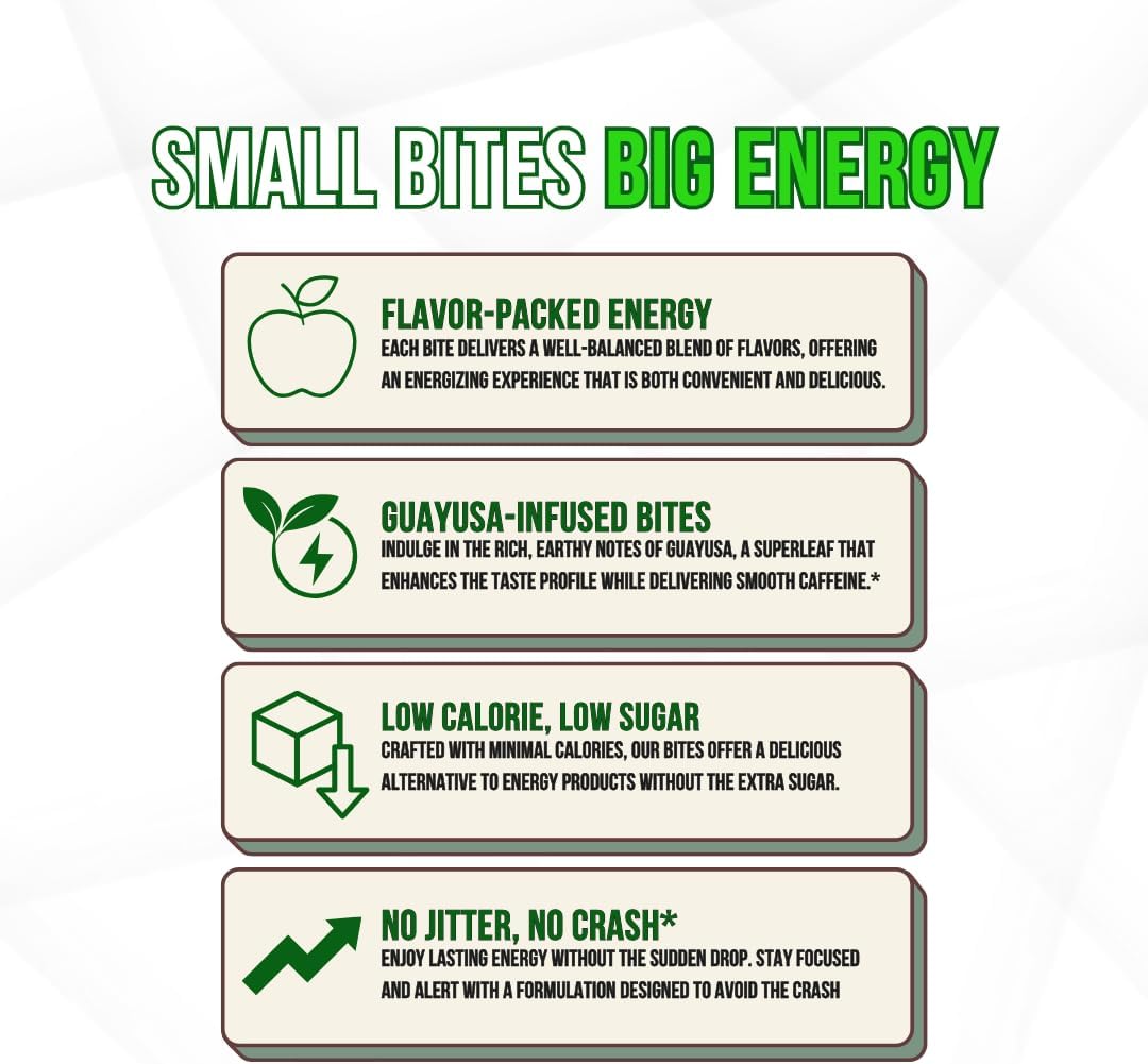 Organic Guayusa Energy Gummies with 50mg Caffeine per Gummy, Sour Apple Flavor - 40ct - Espot.com.au