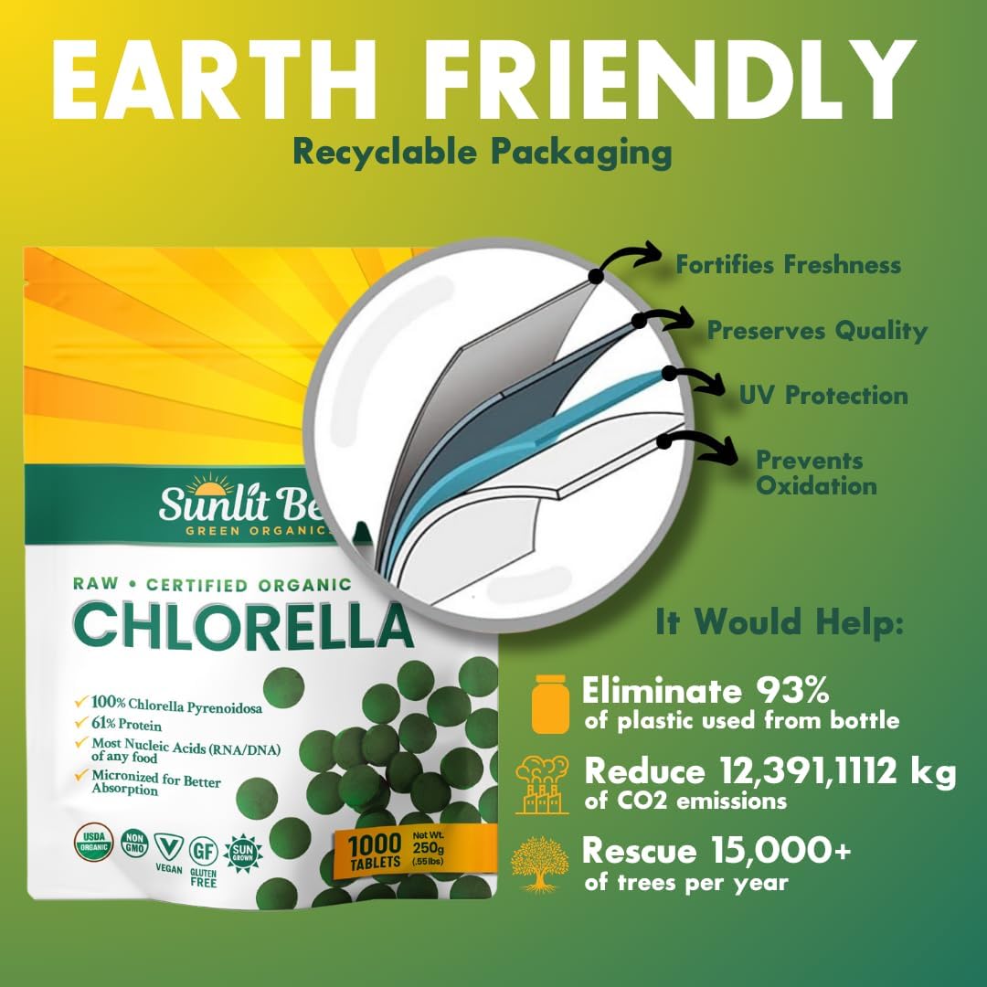 5-pack-sunlit-best-green-organics-chlorella-tablets---1000-tablets-cracked-cell-raw-non-gmo---high-protein-chlorophyll-nucleic-acids---pure-chlorella-pyrensoidosa---green-superfood---no-preservatives-or-fillers-8