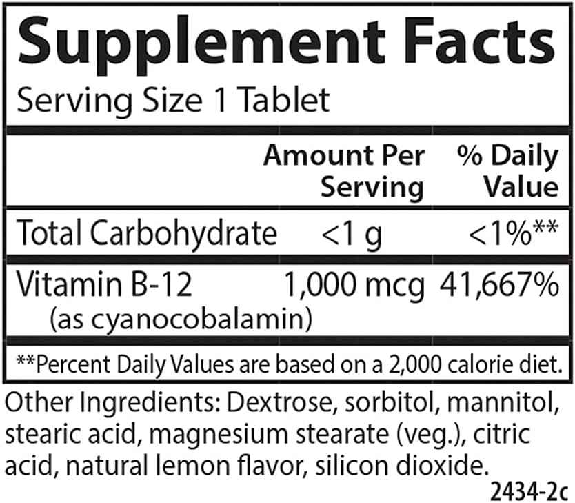 Carlson Chewable B-12 1000 mcg Tablets for Energy & Nerve Function, Lemon Flavored, 90 Count - Supports Optimal Wellness