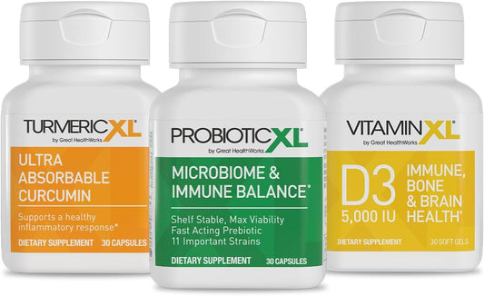 Triple Power Immune Support Bundle - OmegaXL TrioXL with TumericXL, VitaminXL D3 & ProbioticXL, Gluten-Free Immune Boosters, 90 Capsules Total - Espot.com.au