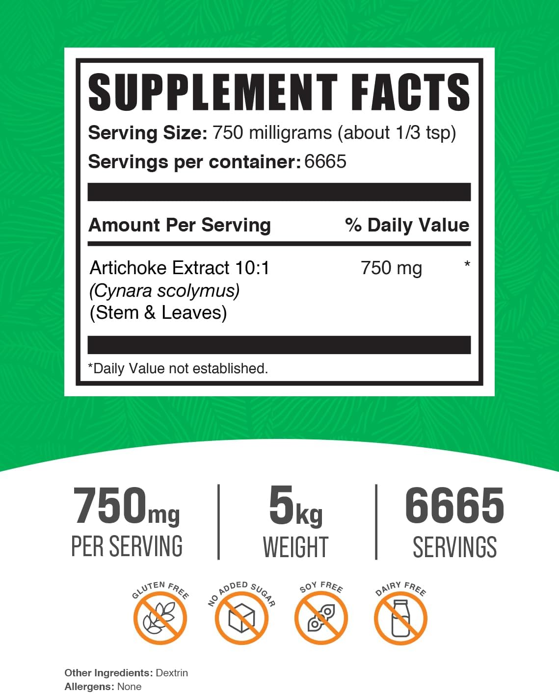 bulksupplementscom-artichoke-extract-powder---750mg-per-serving-herbal-gluten-free-pack-of-5-artichoke-leaf-stem-supplement---5kg-2
