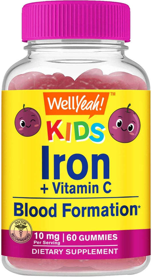Kids Iron Gummies with Vitamin C - Anemia & Immunity Support - Natural Grape Flavor - 60 Count - Espot.com.au
