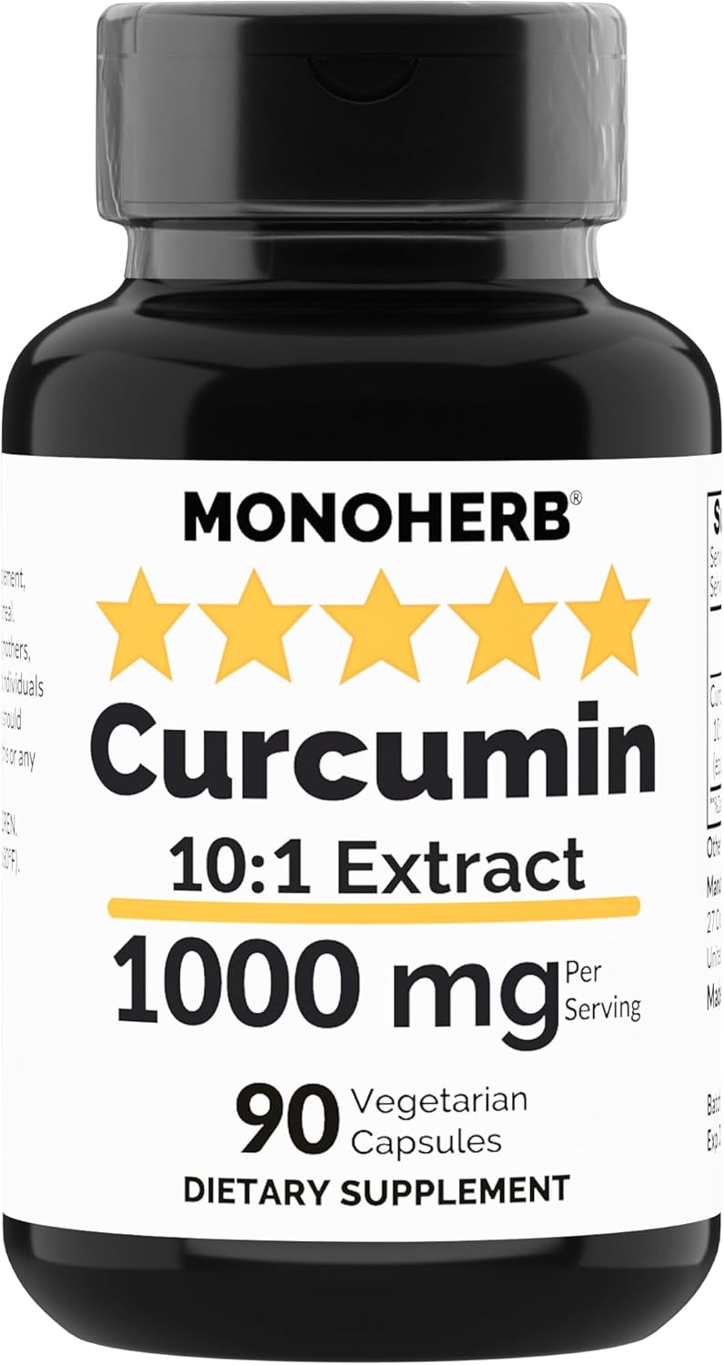 High Potency MONOHERB Curcumin Extract Capsules - 90 Vegetarian Capsules, 1000mg each - Equivalent to 10,000mg - 500mg per Capsule - Espot.com.au