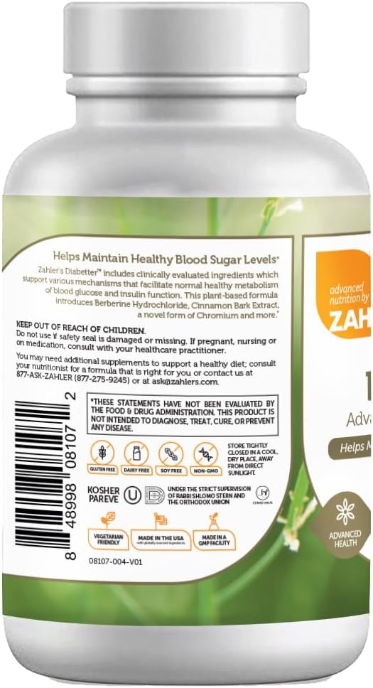 Zahler Diabetter: Glucose Support Supplement with Cinnamon - Kosher Certified - 180 Capsules - Espot.com.au
