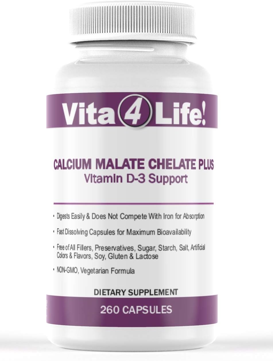 Calcium Malate Chelate with Vitamin D3 Support - 260 Tablets, 300mg - Vita4Life - Espot.com.au