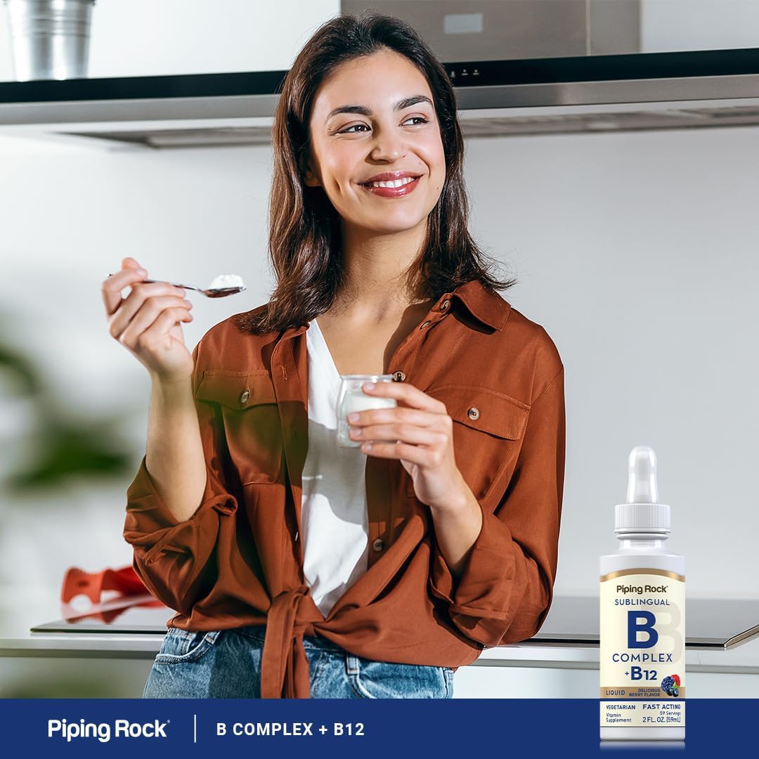 Piping Rock Vitamin B Complex Liquid Drops 2 Fl Oz | Sublingual Tincture Supplement with B12 | Berry Flavor for Women and Men | Vegetarian, Non-GMO, Gluten Free - Espot.com.au