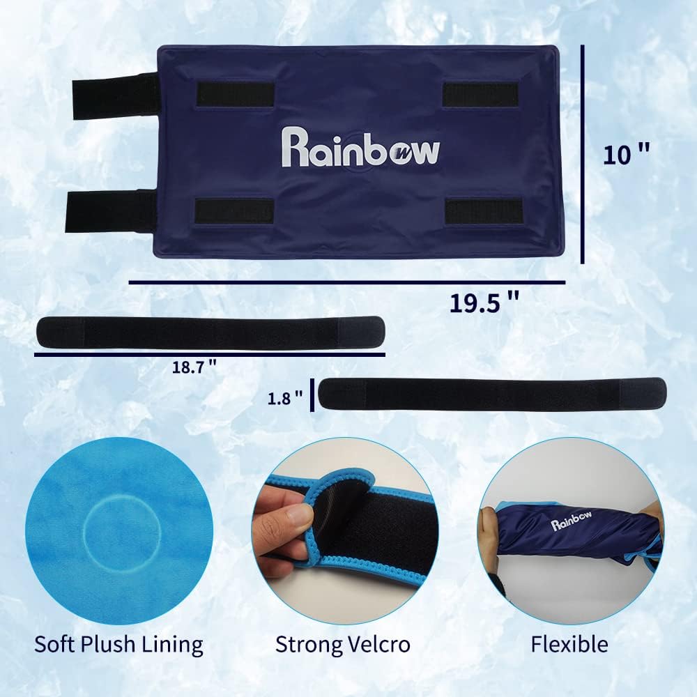 Flexible Rainbow Knee Gel Ice Pack Wrap - Large Reusable Cold Therapy for Pain Relief, Injuries, Surgery, Arthritis - Hot Cold Compress 19.5x10 for ACL & Knee Replacement - Espot.com.au