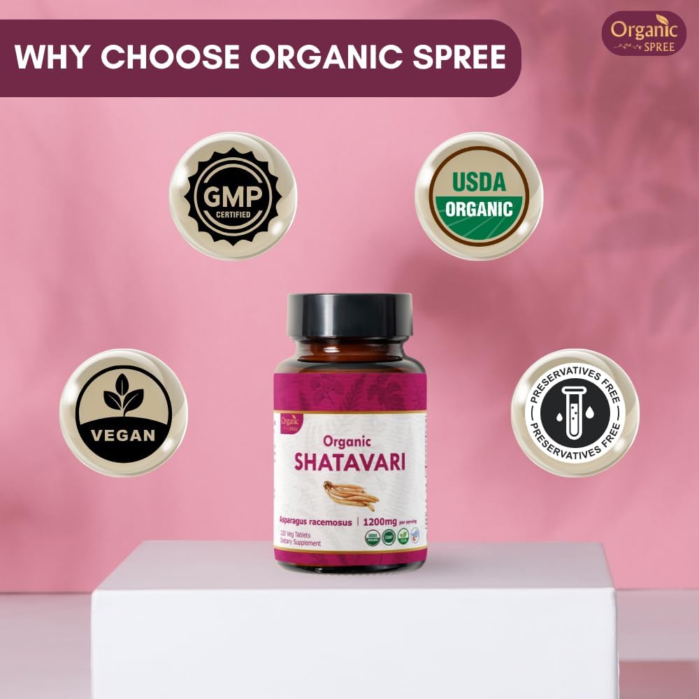 Organic Shatavari Tablets 1200mg - Women's Health & Immune Support - Vegan & USDA Certified - Pack of 3 x 120tab - Espot.com.au